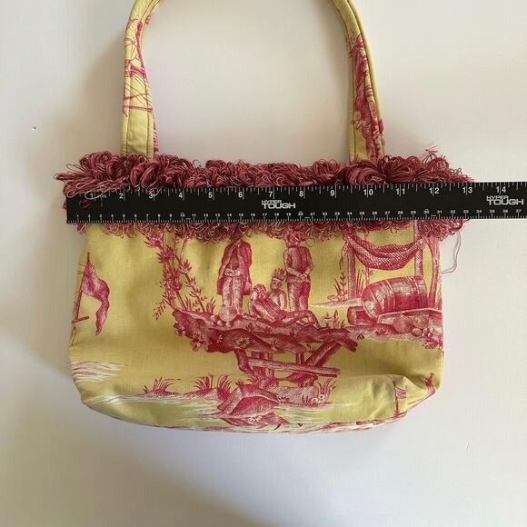 Millie Bags Yellow Pink vintage y2k fringe fabric purse, unique handbag - Picture 5 of 10